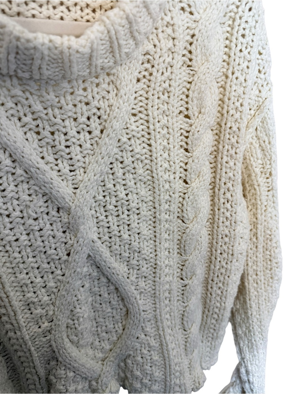 Free People Cream Chunky Cable Knit Cropped Sweater Size XS - Picture 5 of 9